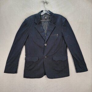 House of Howe Navy Stretch Cotton Classic Single Breasted Collared Zipper Blazer